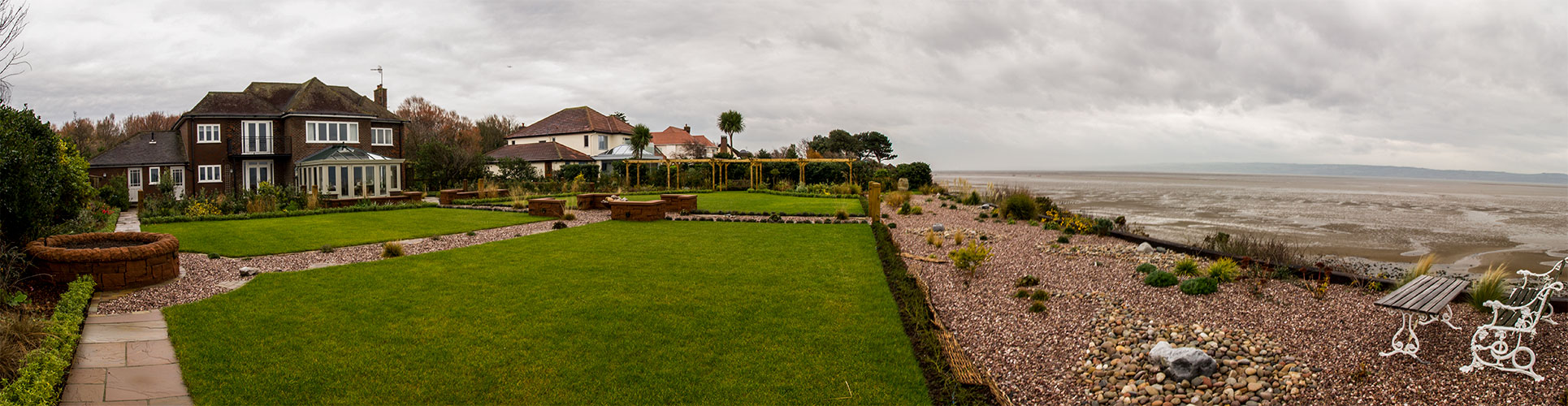 Panoramic image of Evolution garden room installation to capture the stunning views of the North Wales coastline.