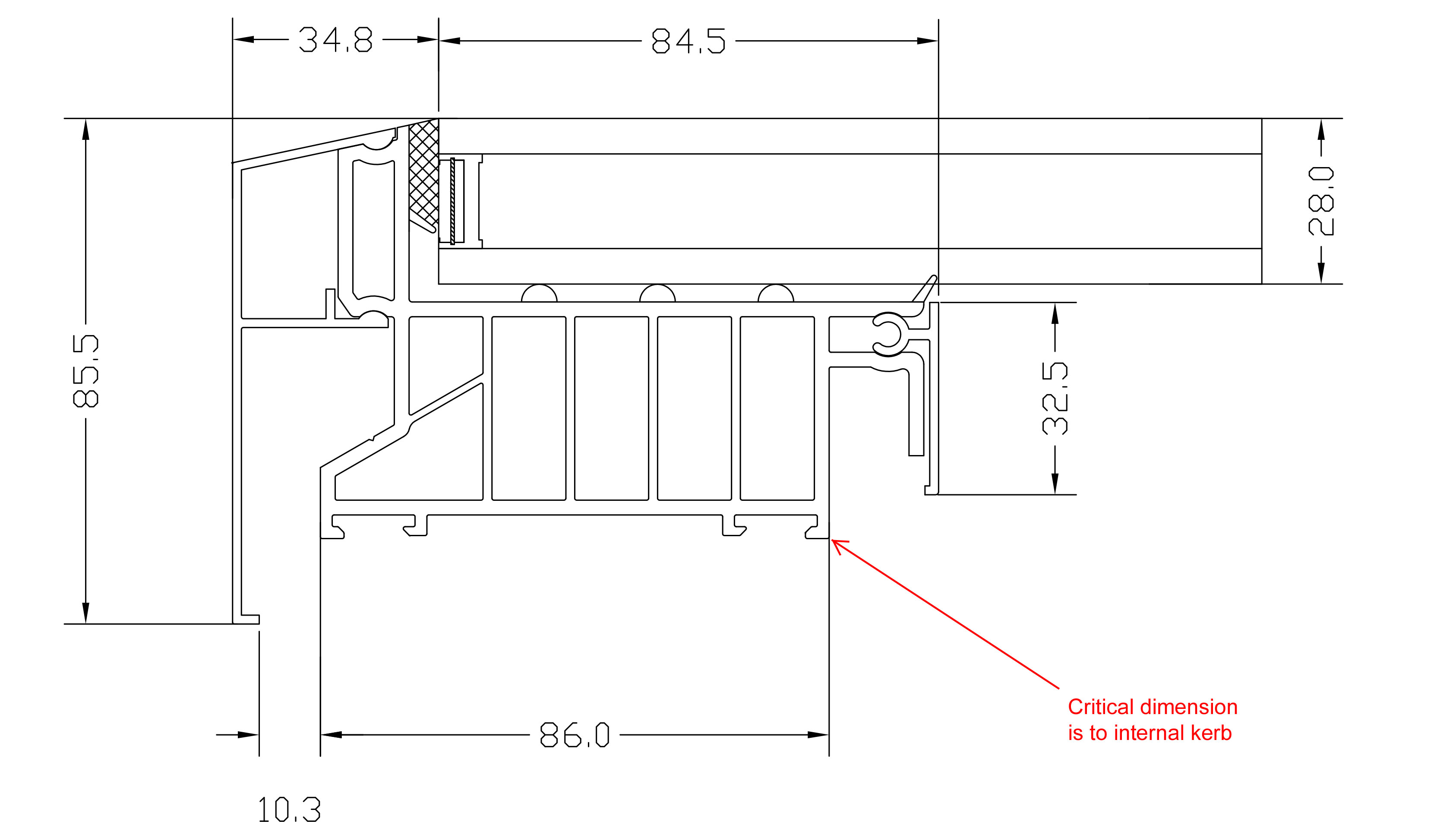 Dimensional details of our standard flat roof light (Technical Drawing)