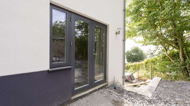 Close up of the Rationel alu-clad french doors.