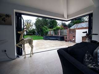 Internal shot of corner bifolds showing how the outside and internal space flow so well together.