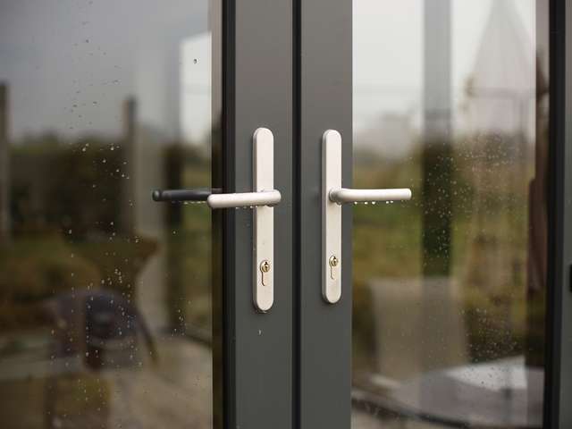 Close up of handles on aluminium doors.