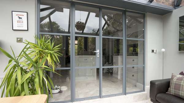 View of the Crittall doors from the garden room.