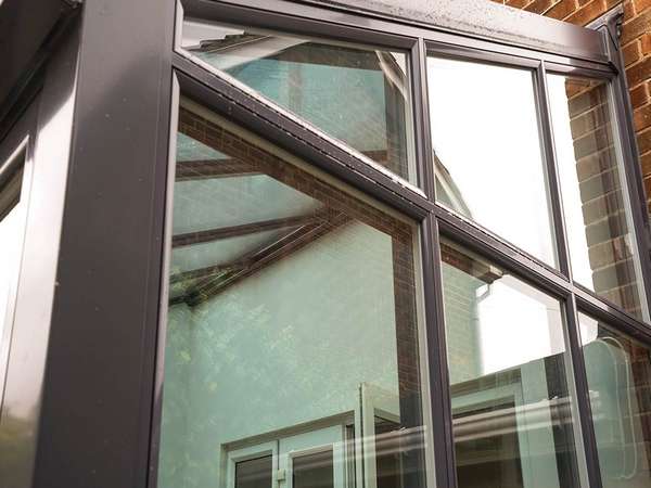 Close up detail of aluminium cladding on our recent Rationel garden room installation.