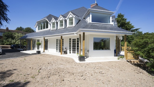 Another external view of this new hamptons style home with alu-clad windows and doors fitted throughout.