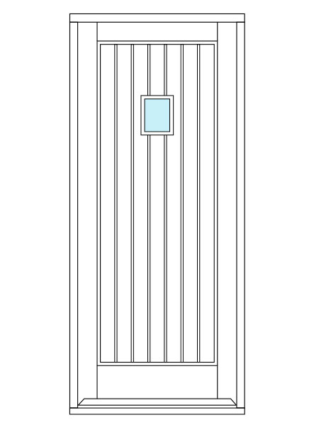 Vertical Groove Door with small central window.