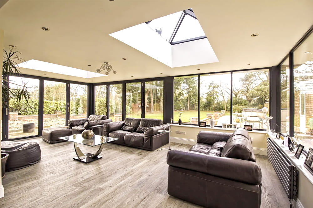 Modern Orangery with dual pitched roof lights