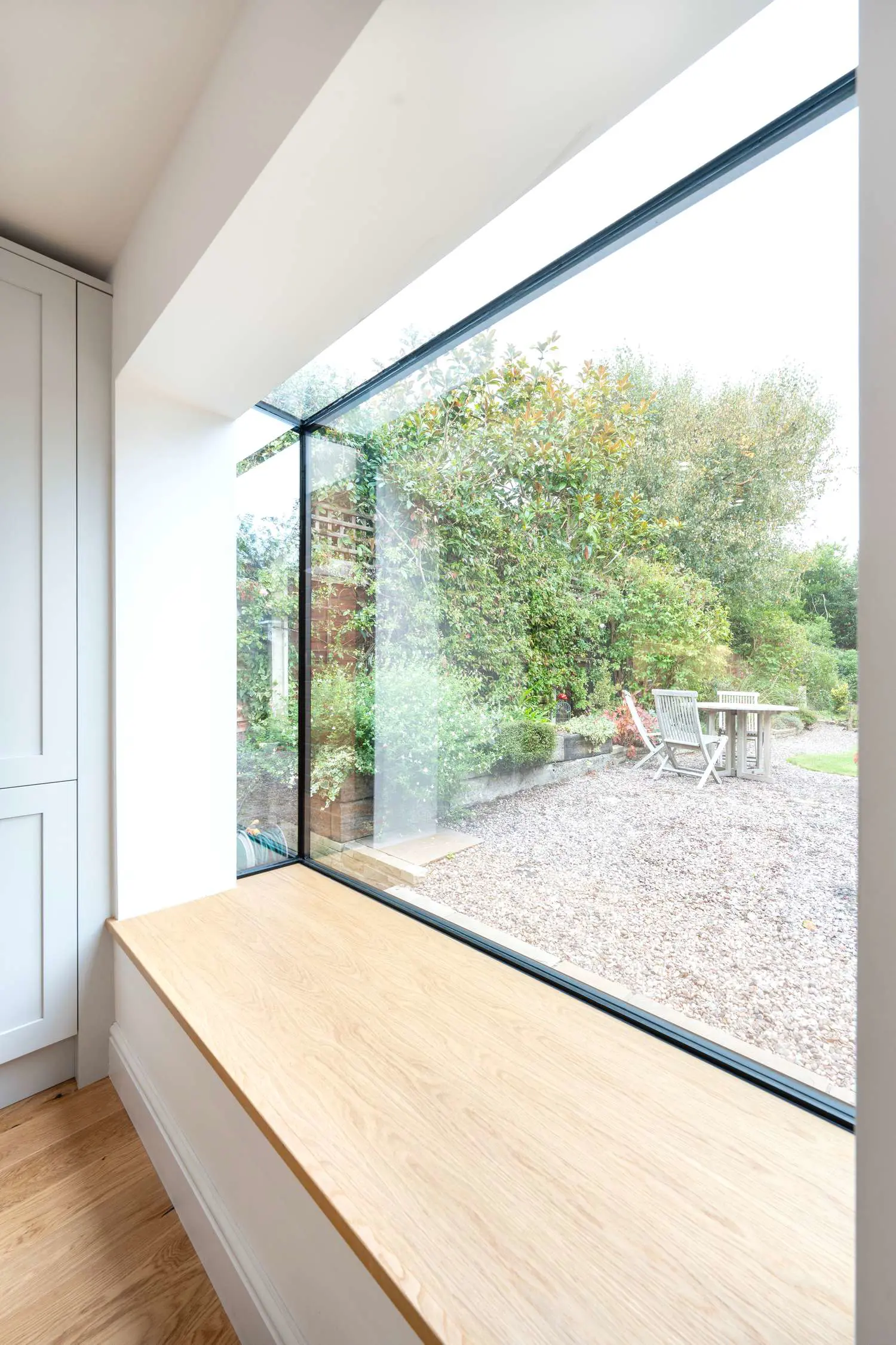 Internal view of Oriel window with glass to sides and top.