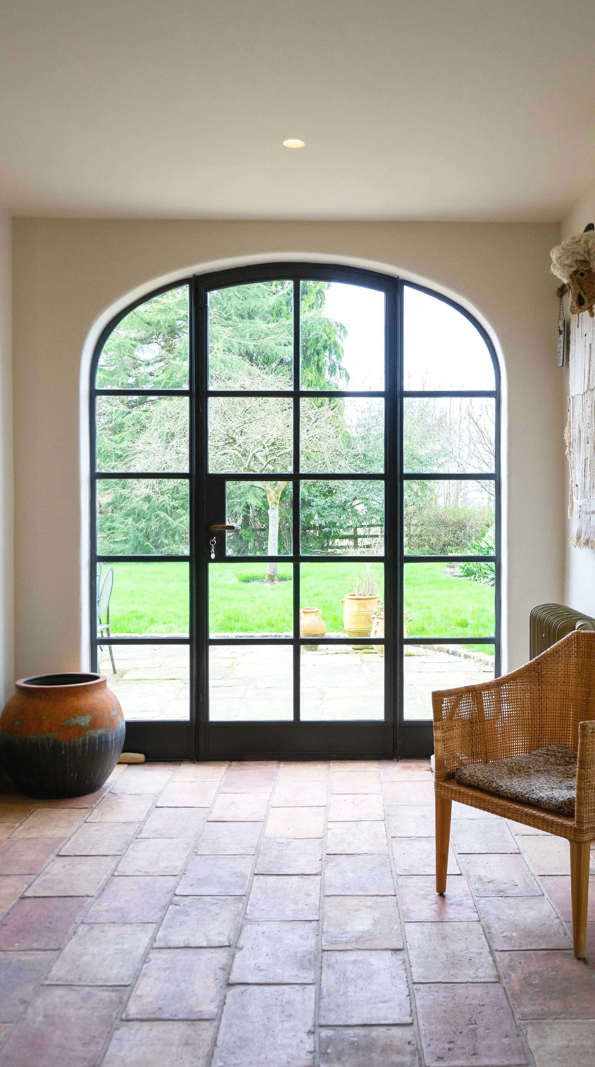 Internal view of the arched Crittall screen.