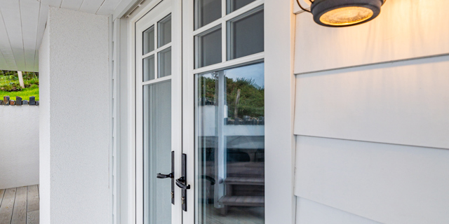 Closed french doors with external light 