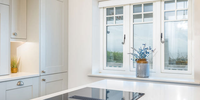 Looking over kitchen worktop with window and vase