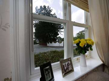 Close up of dual sliding sash window detail.