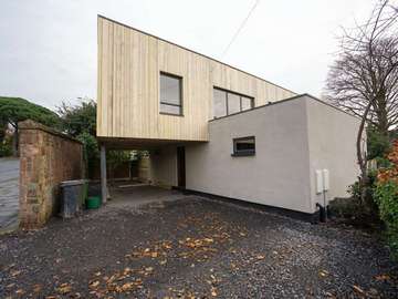 Entrance view of this property re-development featured on Grand Designs in West Kirby, Wirral. Property 