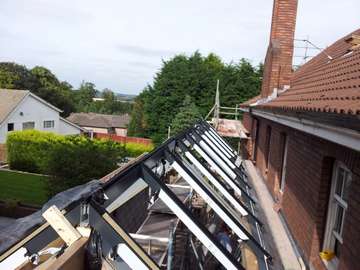 Mr & Mrs P : Woolton Liverpool - Ats Marine Finish Polyester Powder Coated Atrium design skylight. First day fixing showing Thermally broken spars RAL 7016 . Double Glazed with Celcius One Sealed Units. U value 1.00 self cleaning units 