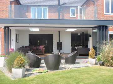 Caldy wirral : Design and Build inc S 4000 Marine Finish PP Coated Aluminium Bi Fold doors double glazed with Hytherm double glazed units 