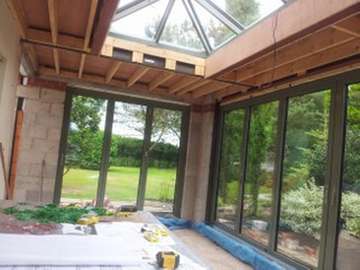 MR B, Alderley Edge: New build orangery extension with Centor C1 Bi-fold doors with 44mm triple glazing painted in with a marine finish (RAL 9017)with a 0.8 Uvalue and an ATS lantern roof light with 44mm triple glazing painted with a marine finish (RAL 9017). Example of aluminium triple glazed bi-fold doors. Aluminium bi-fold doors near Macclesfield SK11. Alumnus doors with 44mm triple glazing near Alderly Edge SK9. Aluminium Bi-fold doors near Wirral CH48 CH60. Alumnus Bi-fold doors triple glazed Liverpool Formby L37 near South Port PR8 Bi-fold doors near Crosby L23