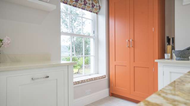 Stunning internal sash window from The Bygone Collection, sitting perfectly within the clients beautiful kitchen area, don't you just love the pop colour larder.