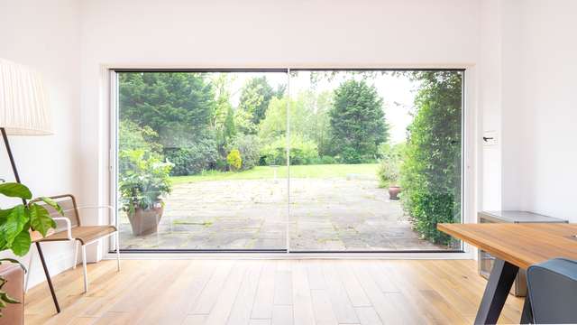 Wide internal view of the dual slide aluminium sliding door.