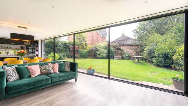 Alternative angle of our 10M aluminium sliding door install Liverpool.