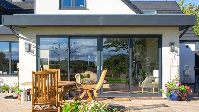 Close up view of the aluminium sliding doors in Crewe, Cheshire