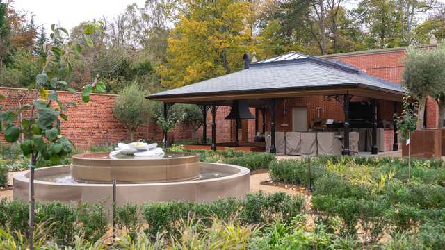 External view of the outdoor entertaining area in South Manchester, we supplied and fitted a large pitched roof lantern.