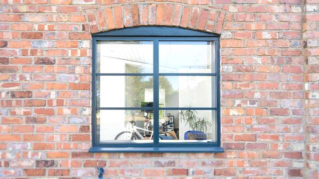 External view of non-opening steel alternative aluminium window.