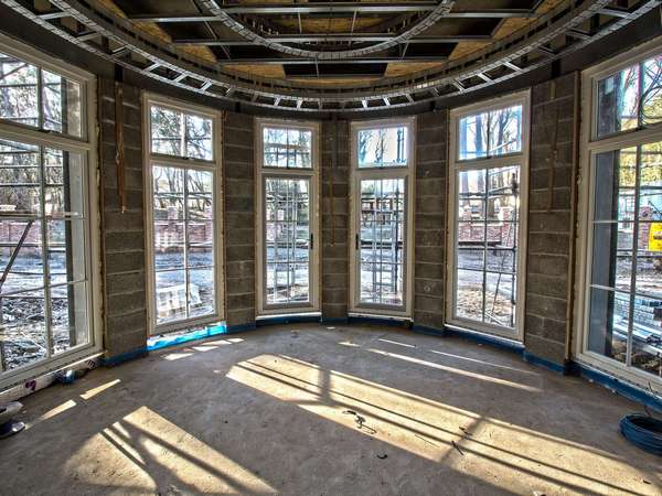 Internal shot just after installation of windows in this stunning rounded bay.