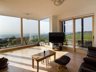 Internal view of bay window, and Rationel lift and slide doors.