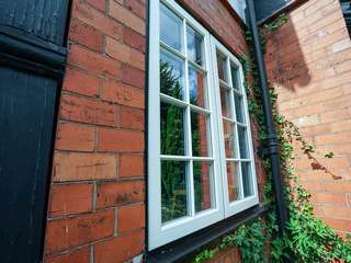 Close up of dual casement window.