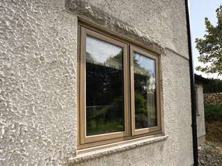 Close up of dual sash Residence 9 window with woodgrain effect foil.