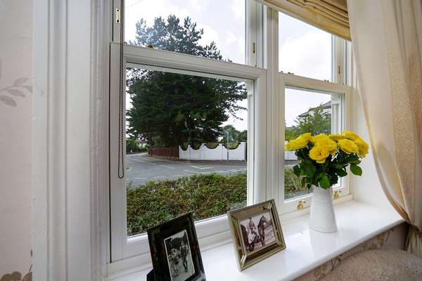 Close up of dual sliding sash window detail.