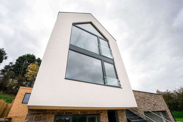 Close up of the curtain walling system with feature juliet balconies.
