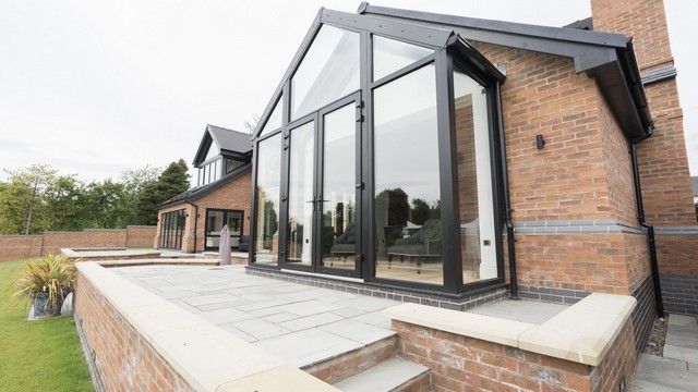 Looking back at the house showing the various glazed elements.