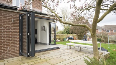 Another angle of the aluminium corner bifolding doors supplied and fitted in Liverpool.