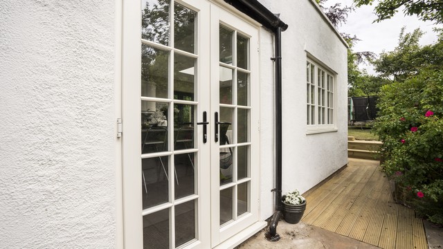 A close up of the new timber alternative french doors.